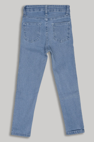 Light Blue Solid Regular Fit Jeans For Girls