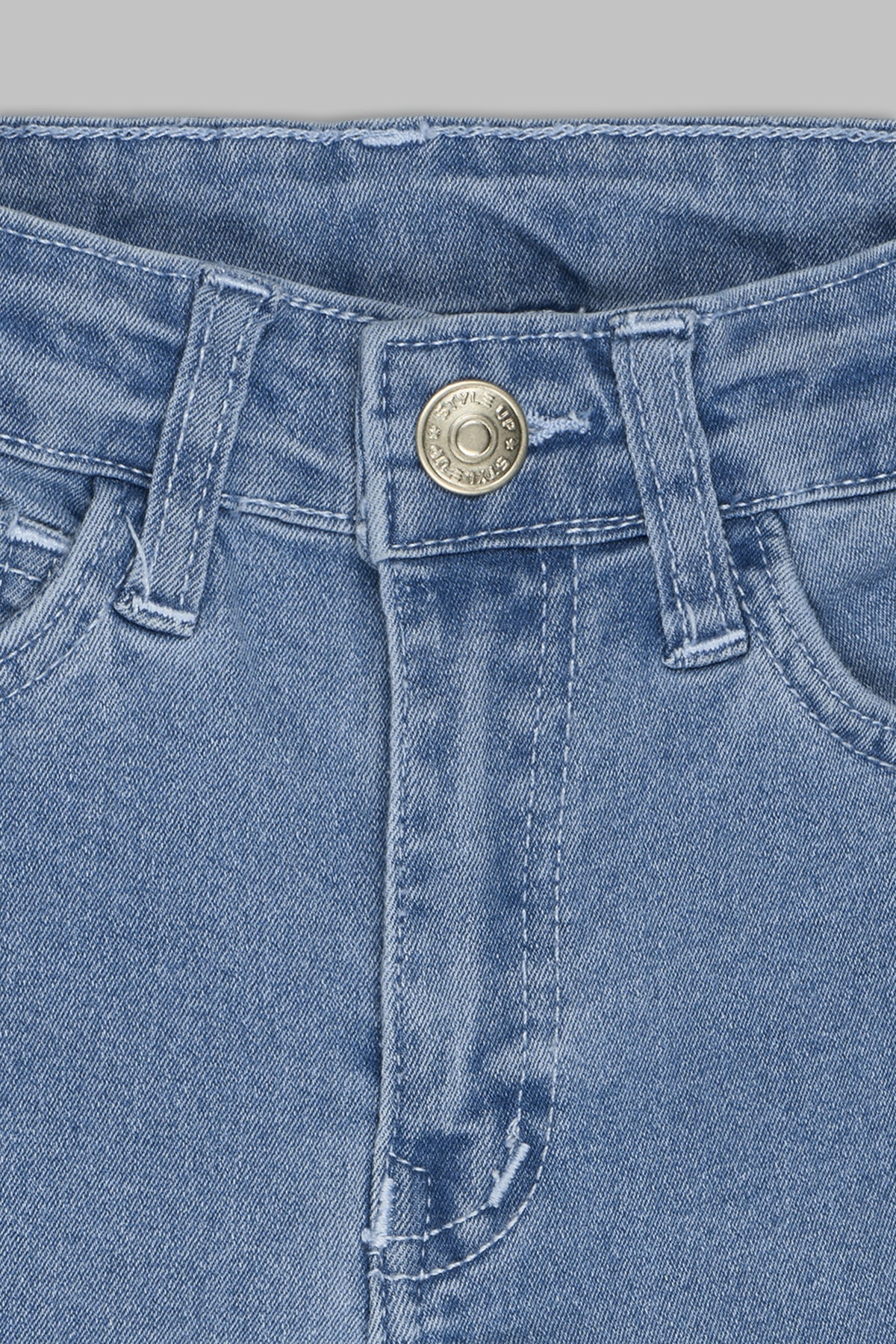 Light Blue Solid Regular Fit Jeans For Girls
