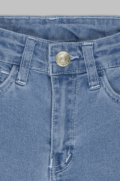 Light Blue Solid Regular Fit Jeans For Girls