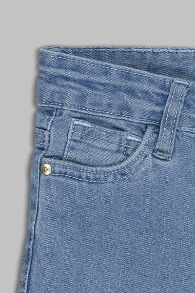 Light Blue Solid Regular Fit Jeans For Girls