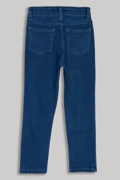 Navy Solid Regular Fit Jeans For Girls