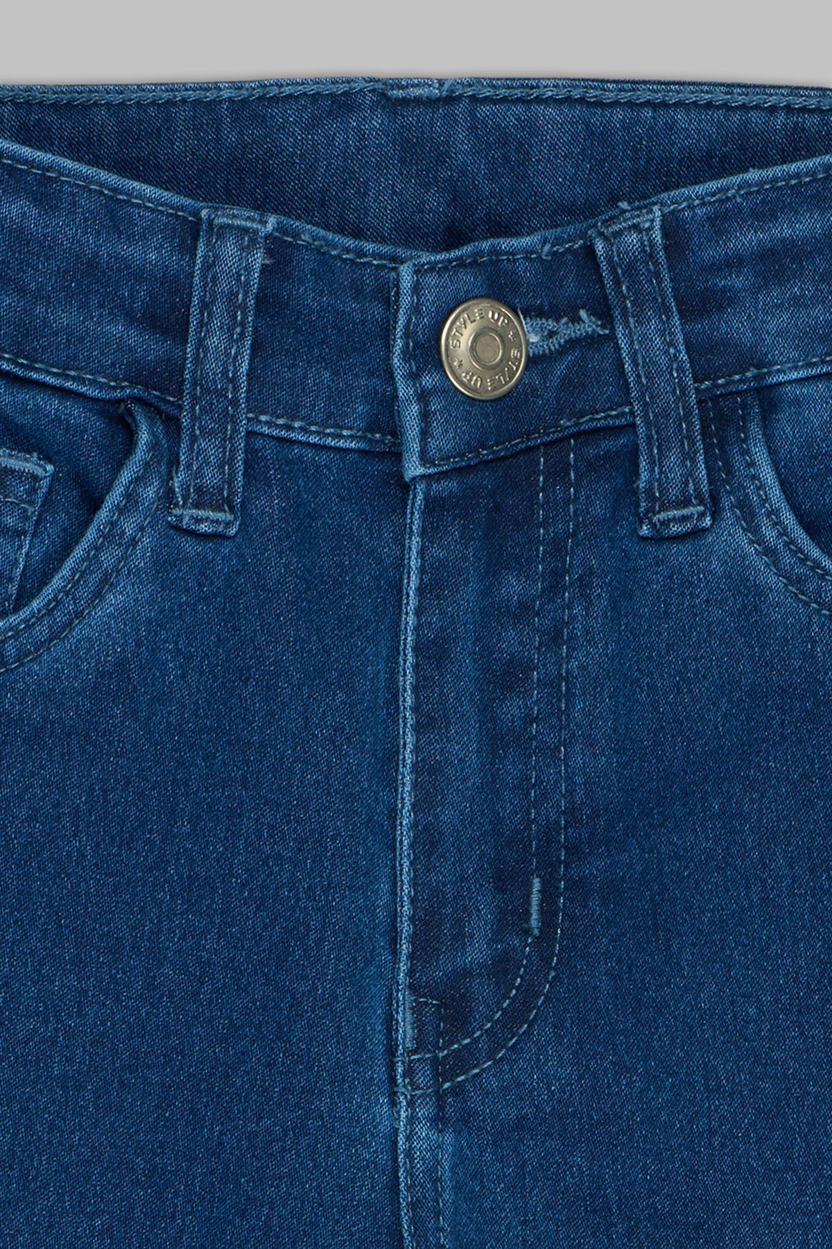 Navy Solid Regular Fit Jeans For Girls