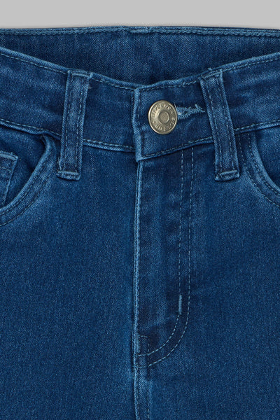Navy Solid Regular Fit Jeans For Girls