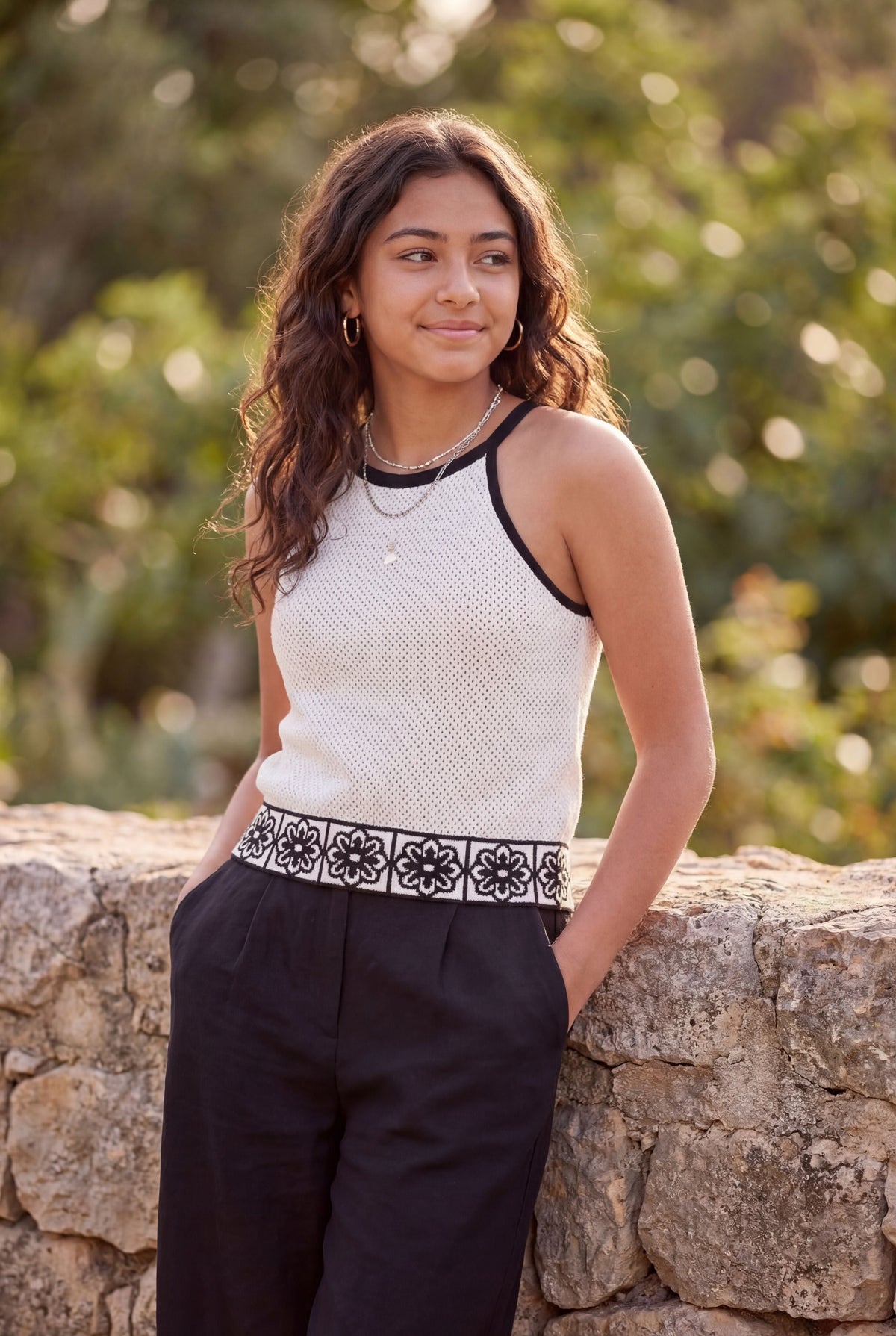 White Self Design Regular Fit Top For Tweens Girls