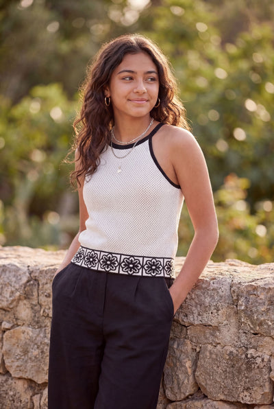 White Self Design Regular Fit Top For Tweens Girls