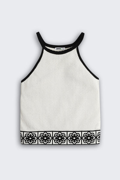 White Self Design Regular Fit Top For Tweens Girls