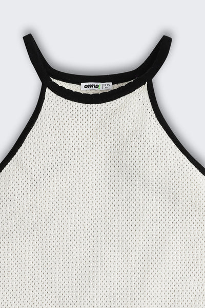 White Self Design Regular Fit Top For Tweens Girls