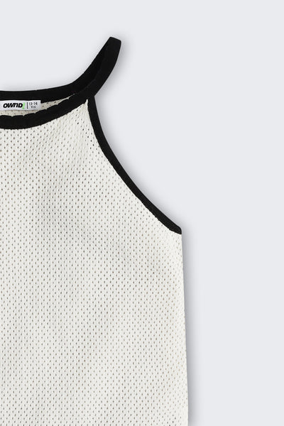 White Self Design Regular Fit Top For Tweens Girls