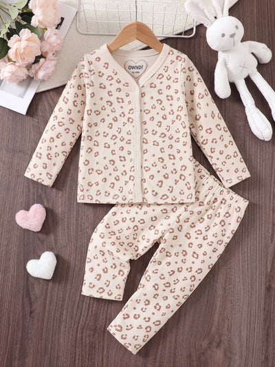 Beige All - Over Printed Regular Fit Co-ord Set For Infant Girls