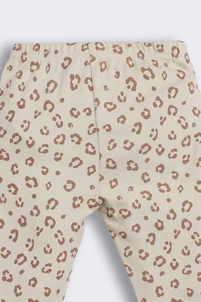 Beige All - Over Printed Regular Fit Co-ord Set For Infant Girls