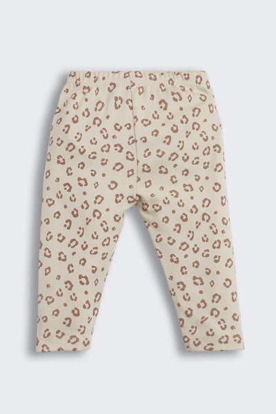 Beige All - Over Printed Regular Fit Co-ord Set For Infant Girls