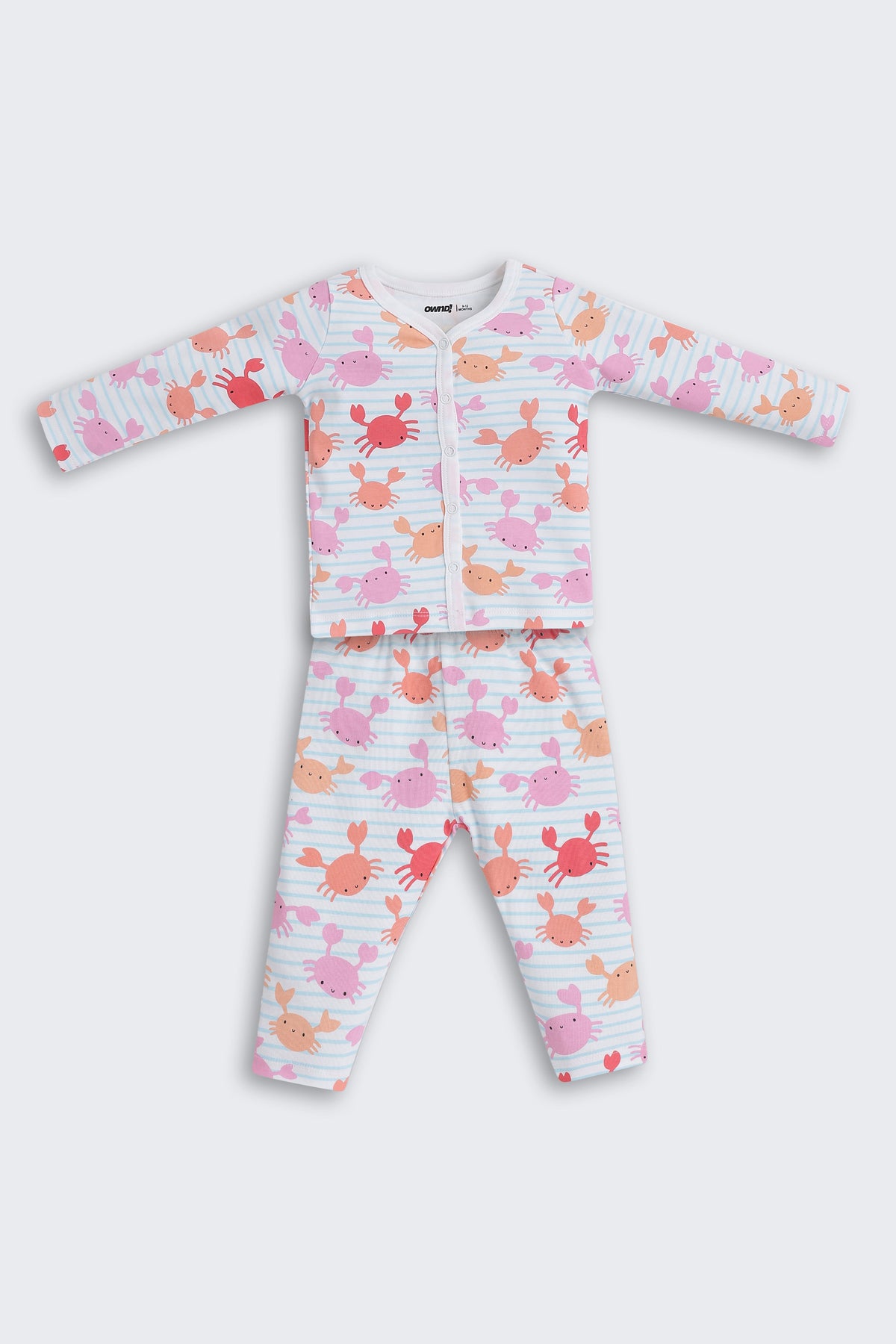 Multi-coloured Crabs Printed Regular Fit Co-ord Set For Infant Girls