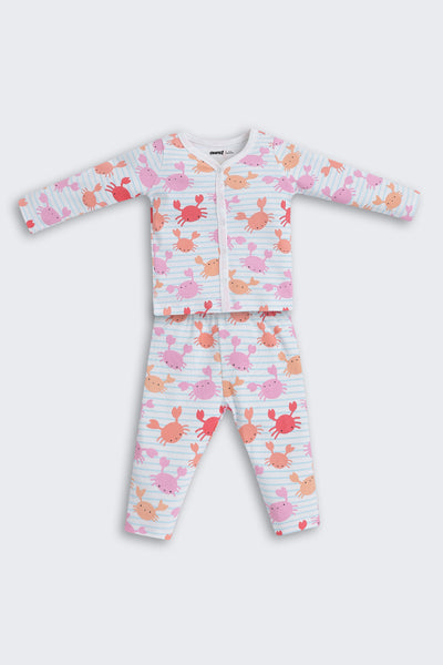 Multi-coloured Crabs Printed Regular Fit Co-ord Set For Infant Girls