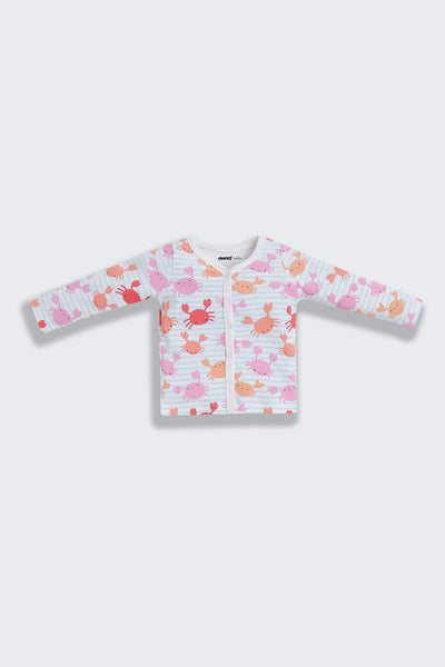 Multi-coloured Crabs Printed Regular Fit Co-ord Set For Infant Girls