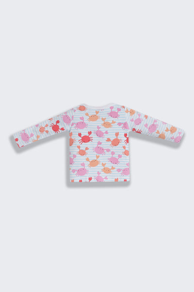 Multi-coloured Crabs Printed Regular Fit Co-ord Set For Infant Girls
