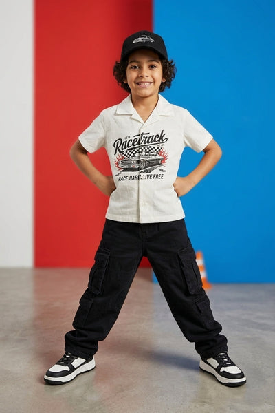White Graphic Regular Fit Shirt For Boys
