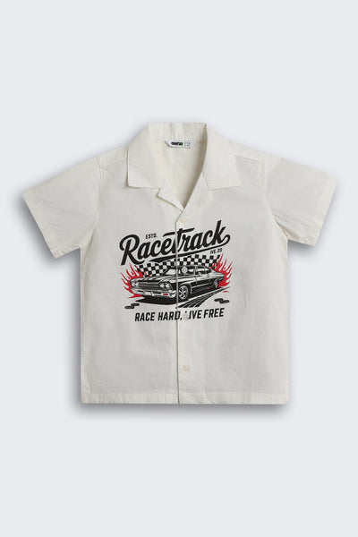 White Graphic Regular Fit Shirt For Boys