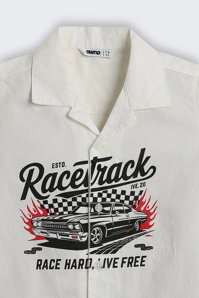 White Graphic Regular Fit Shirt For Boys