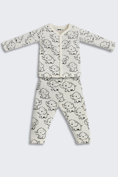 Off White Elephant Graphic Regular Fit Co-ord Set