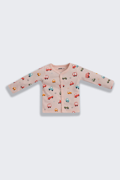 Peach Car Printed Regular Fit Co-ord Set For Infant Boys