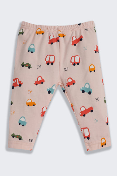 Peach Car Printed Regular Fit Co-ord Set For Infant Boys