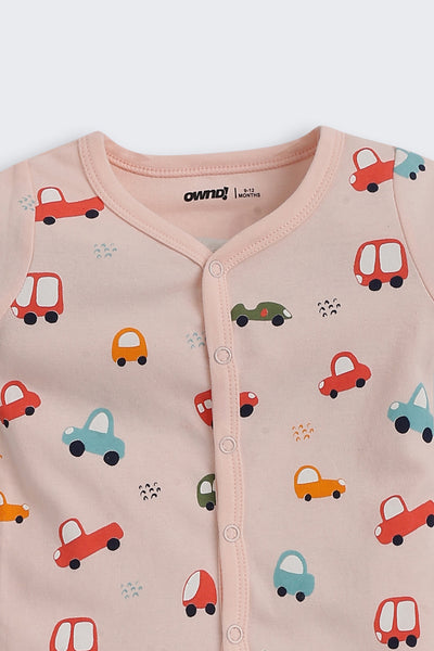 Peach Car Printed Regular Fit Co-ord Set For Infant Boys