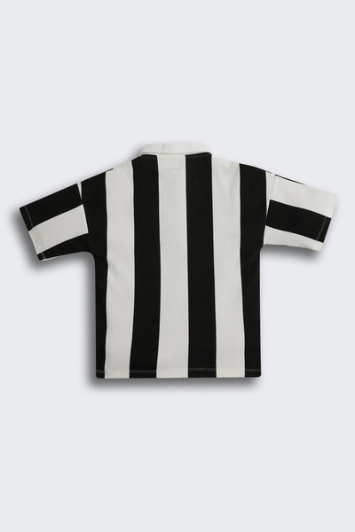 Black Stripes Regular Fit Polos For Boys