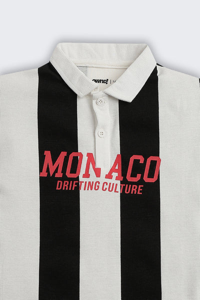 Black Stripes Regular Fit Polos For Boys