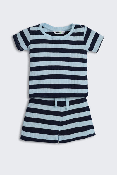 Blue Striped Regular Fit Co-ord Set For Infant Boys