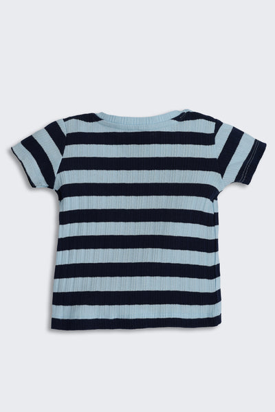 Blue Striped Regular Fit Co-ord Set For Infant Boys