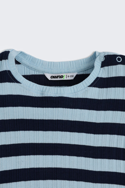 Blue Striped Regular Fit Co-ord Set For Infant Boys