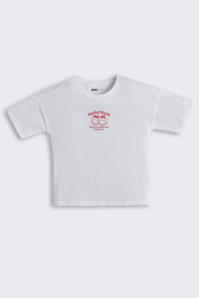 White Graphic Regular Fit T-Shirt For Tweens Girls
