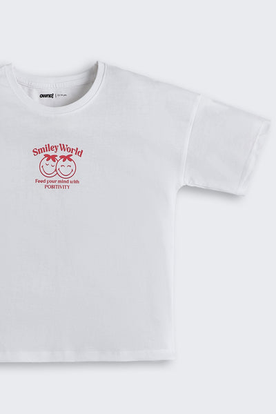 White Graphic Regular Fit T-Shirt For Tweens Girls