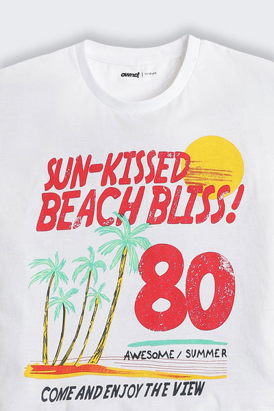 White Graphic Printed Regular Fit T-Shirt For Tweens Girls