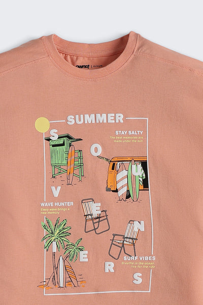 Peach Graphic Regular Fit T-Shirt