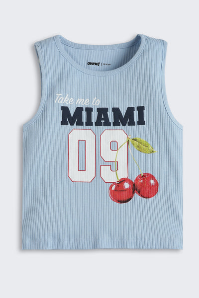 Blue Graphic Printed Regular Fit T-Shirt For Tweens Girls
