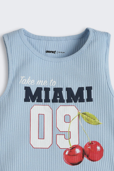 Blue Graphic Printed Regular Fit T-Shirt For Tweens Girls