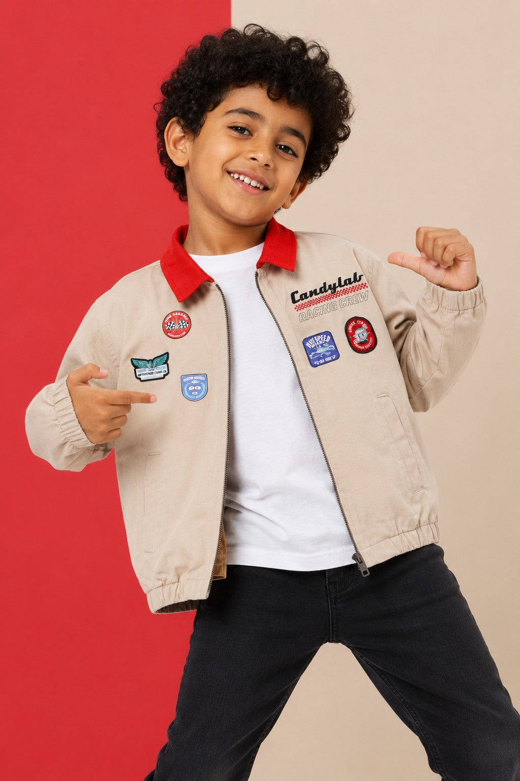Beige Placement Printed Regular Fit Jacket
