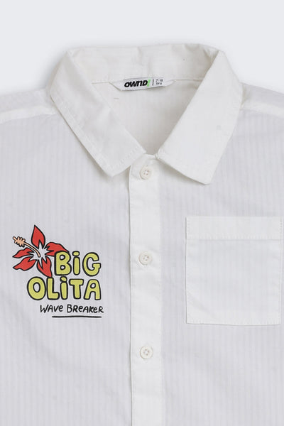 White Graphic Printed Regular Fit Shirt