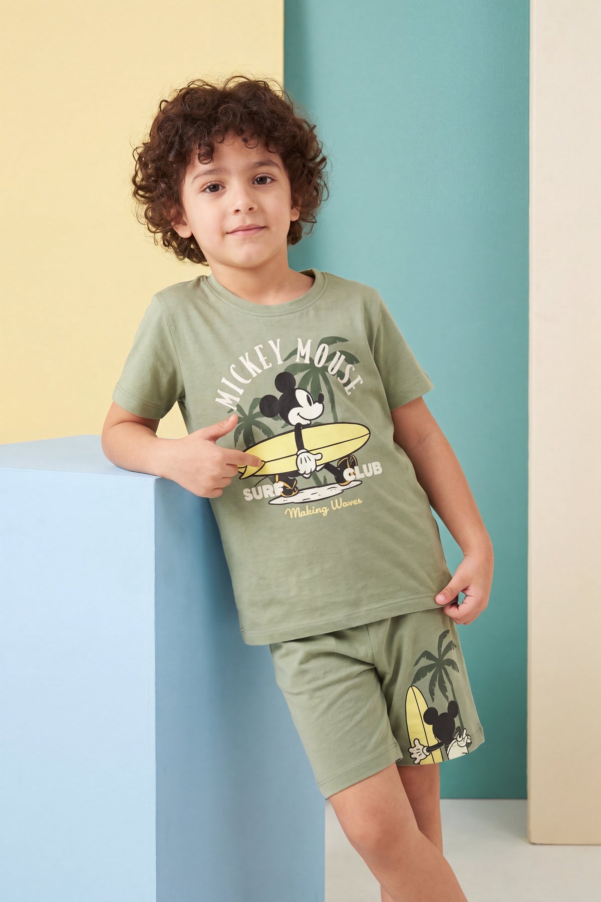 Olive Mickey Mouse Printed Nightwear Set
