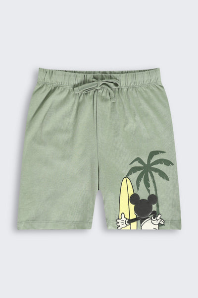 Olive Mickey Mouse Printed Nightwear Set