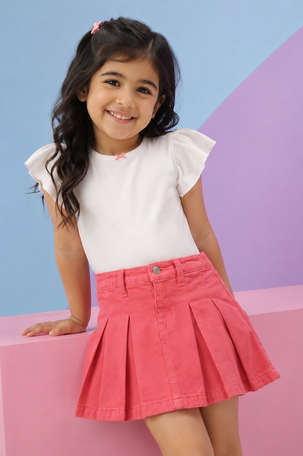 Coral Pleated Skirt