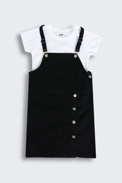 Black Solid Dungaree With T-Shirt