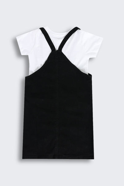 Black Solid Dungaree With T-Shirt