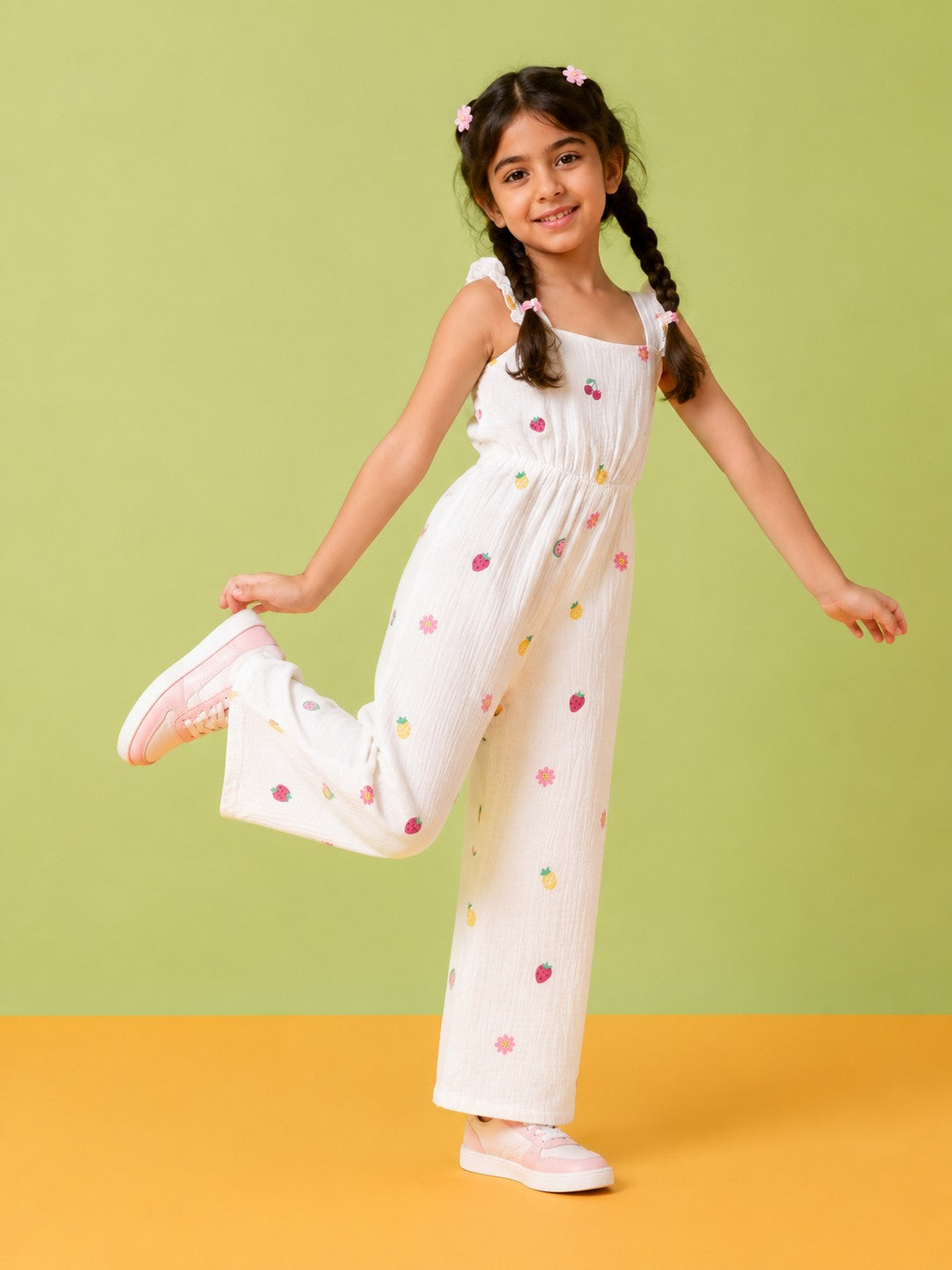 White Fruits & Flowers Printed Regular Fit Jumpsuits