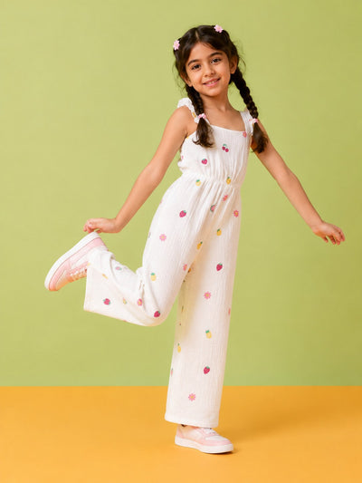White Fruits & Flowers Printed Regular Fit Jumpsuits