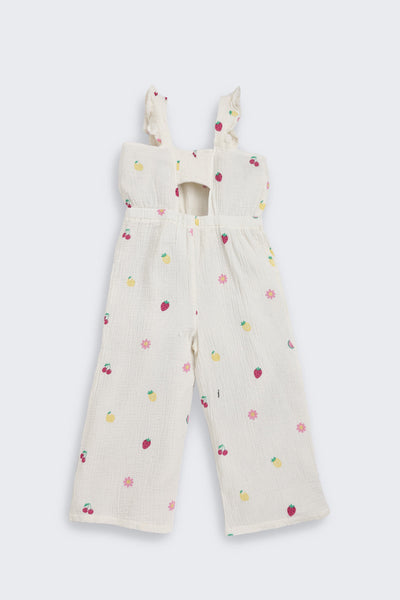 White Fruits & Flowers Printed Regular Fit Jumpsuits