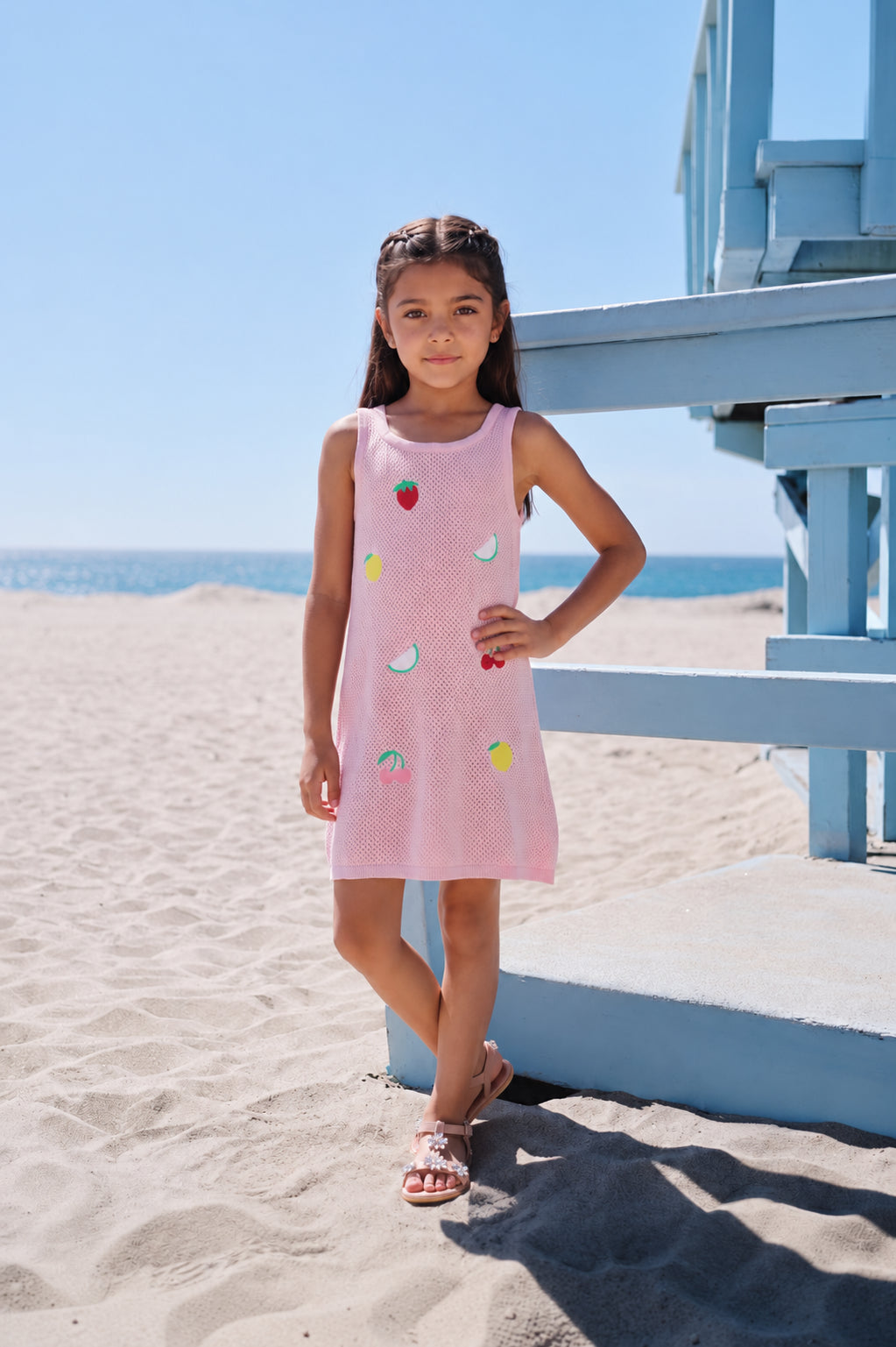 Pink Fruits Embroidered Regular Fit Dress