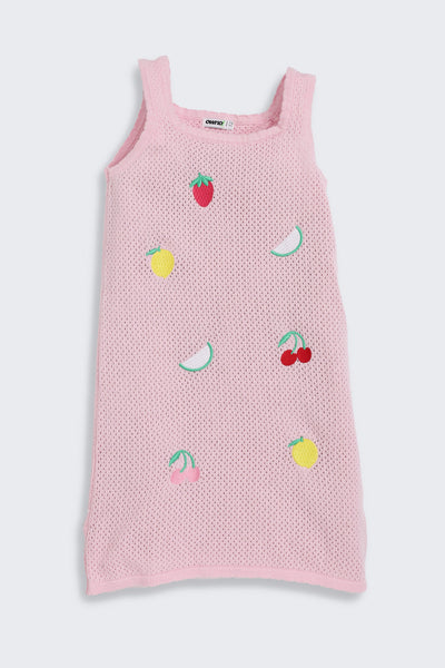 Pink Fruits Embroidered Regular Fit Dress