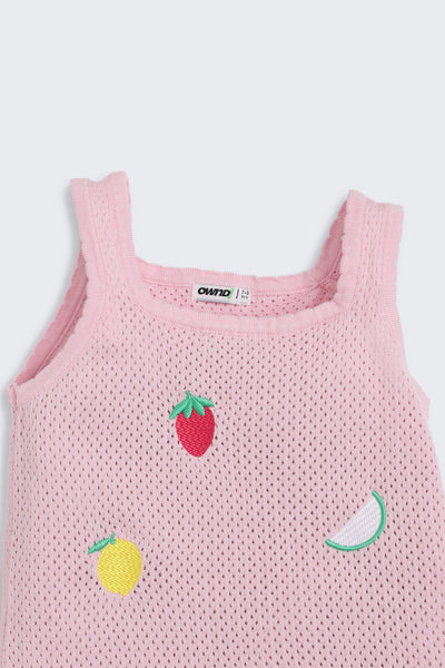 Pink Fruits Embroidered Regular Fit Dress
